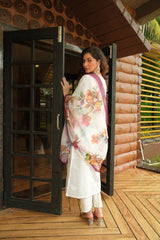 Women's White Roman Silk Embroidered Kurta Pant Set with Floral Digital Print Chanderi Silk Dupatta | Festive & Party Wear Suit Set
