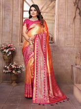 Premium Orange Pure Banarasi Tissue Silk Saree with All-Over Weaving Butties