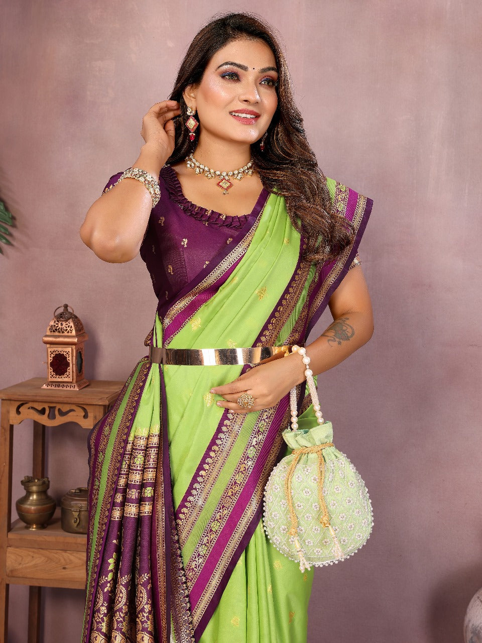 Pure Handloom Yellow & Red Kalamkari Silk Saree with Zari Woven Border & Pallu