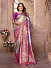 Premium Purple Pure Banarasi Tissue Silk Saree with All-Over Weaving Butties