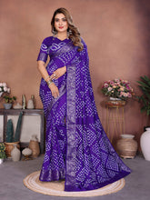 Experience Timeless Elegance With Our Blue Pure Handmade Bandhej Dola Silk Saree