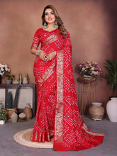 Experience Timeless Elegance With Our Red Pure Handmade Bandhej Dola Silk Saree