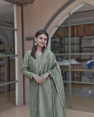 Designer Wear Trending Roman Silk Top With Lace Work With Pant With Dupatta