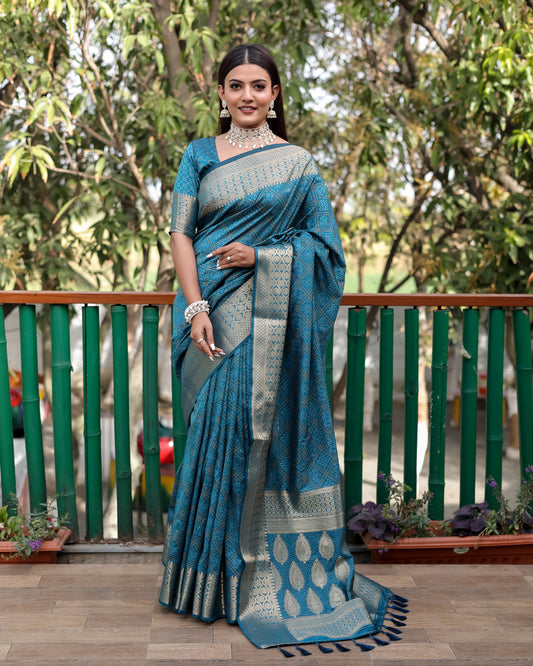 SKY BLUE WOVEN PATOLA SILK SAREE