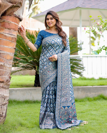 Blue Kanjivaram pattu With Beautiful Zari weaved Saree