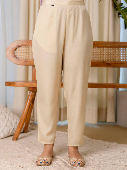 Nazneen Beige Elegant Silk Kurta Pant Set