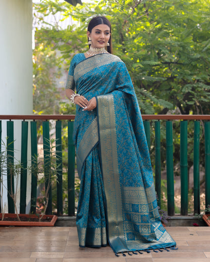 Sky Blue Color kanchi Border Rich Pallu Bandhej Saree