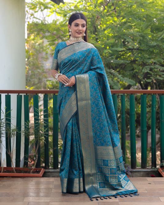 Sky Blue Color kanchi Border Rich Pallu Bandhej Saree