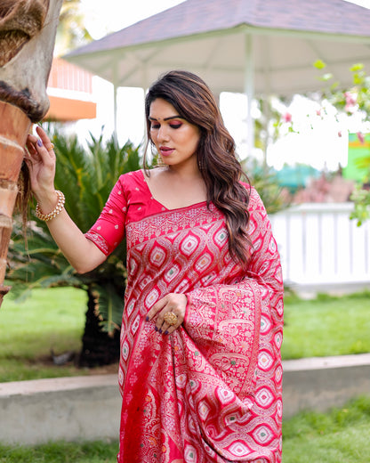 Red Kanjivaram pattu With Beautiful Zari weaved Saree