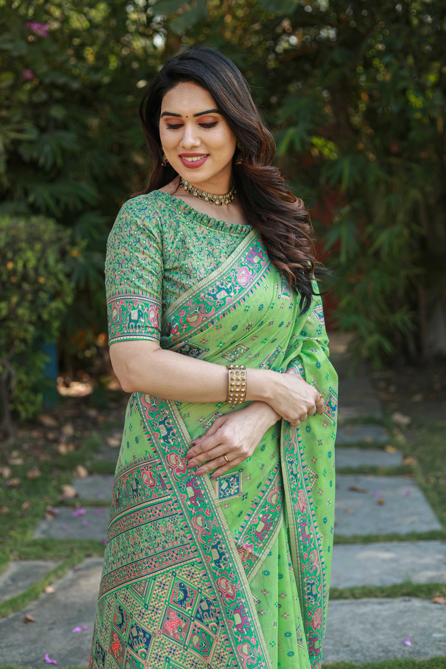 Green Cotton Broad Border Casual Wear Saree