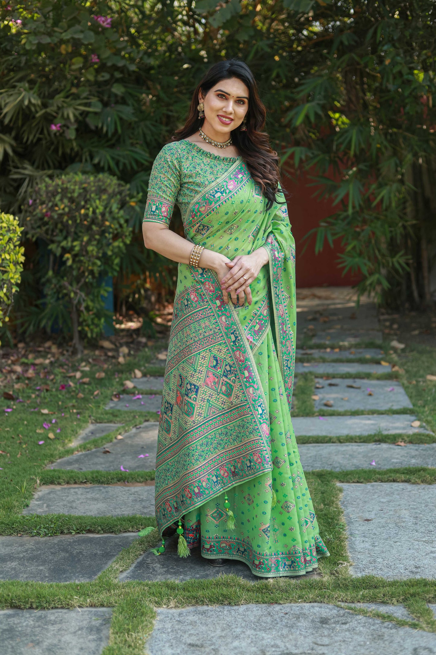 Green Cotton Broad Border Casual Wear Saree