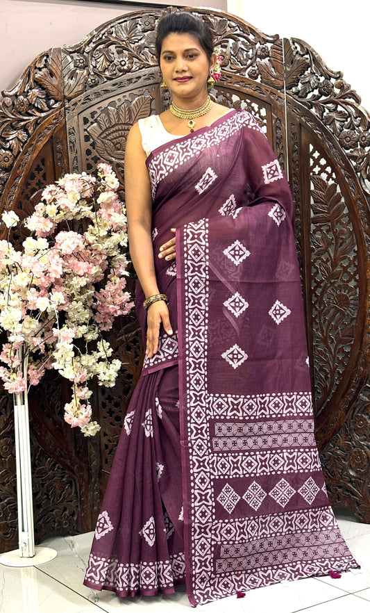 Linen silk cotton sarees with all over Batik Digital prints