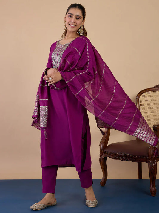 Nyra Purple Women’s Traditional Kurta Pant Set with Dupatta