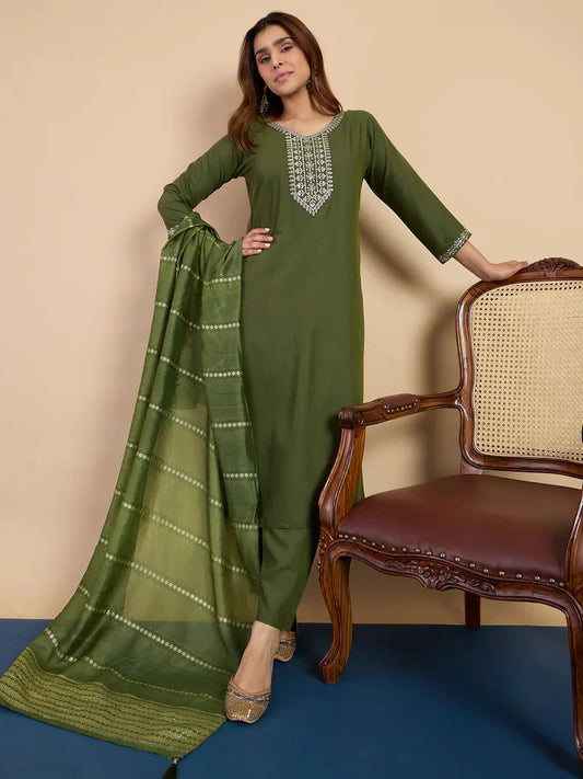 Myra Mehndi Women's Designer Kurta Pant Set Premium Pattern Collection