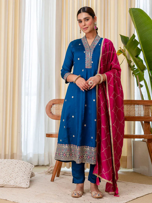 Ruhani Teal Special Designer Kurta Pant Set with Elegant Dupatta