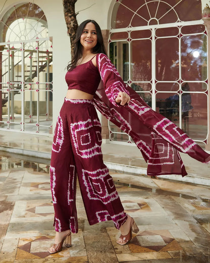 Wine Shibori Print Co-Ord Set