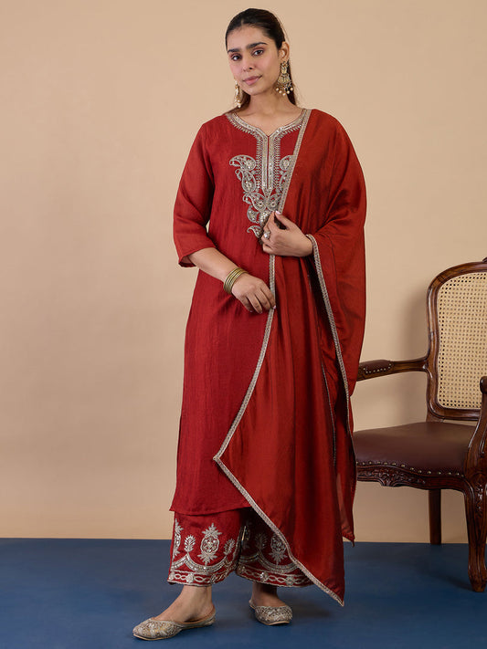 Zarika Rust Embroidred Kurta Sets with Sequins Work Women Suits