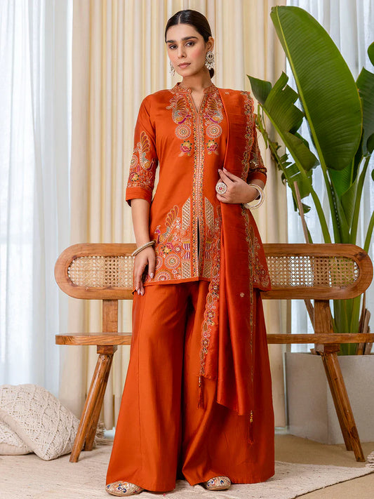 Noor-E-Nazakat Rust Designer Kurta Plazo Set