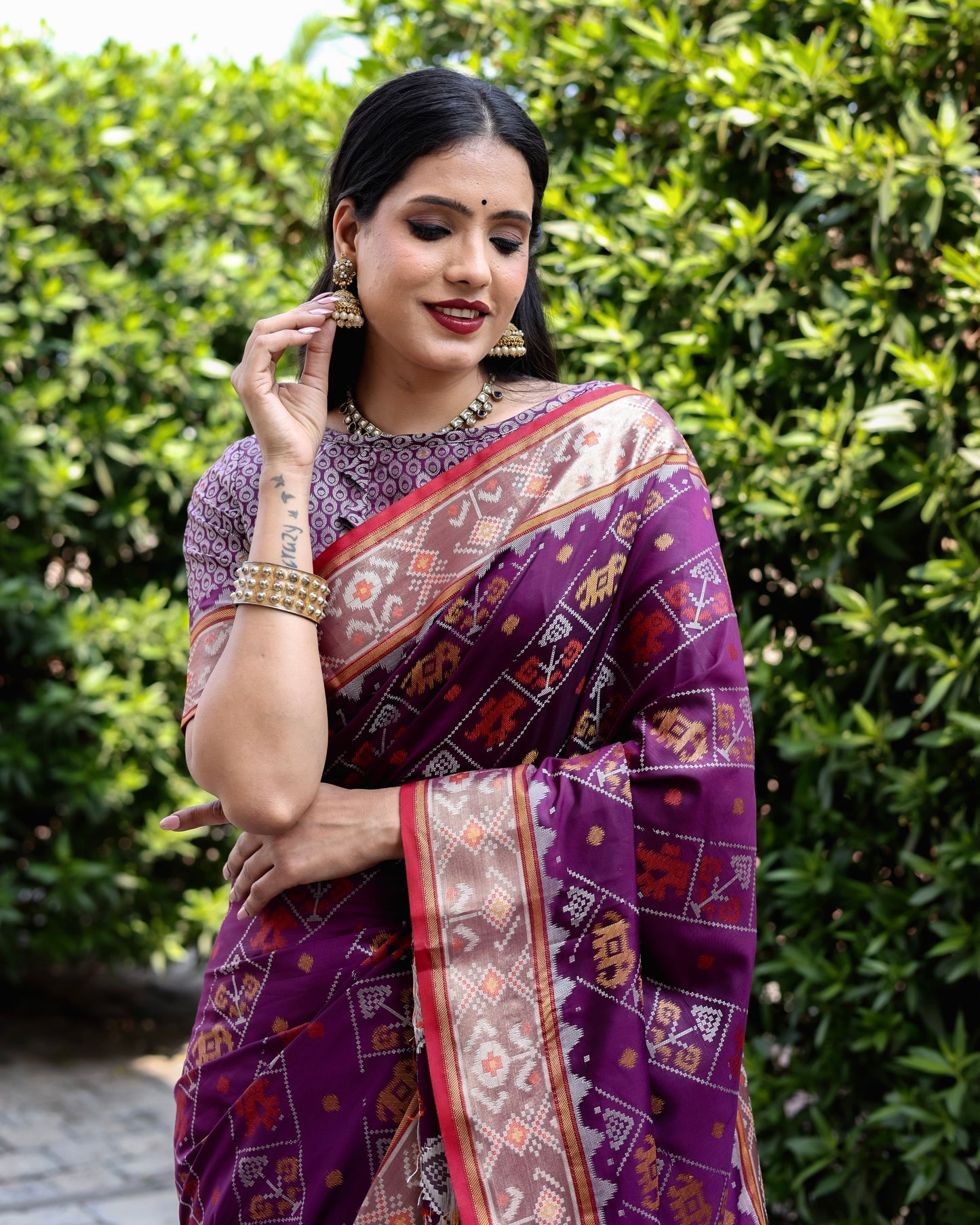 Purple Reception Patola Silk Trendy Saree