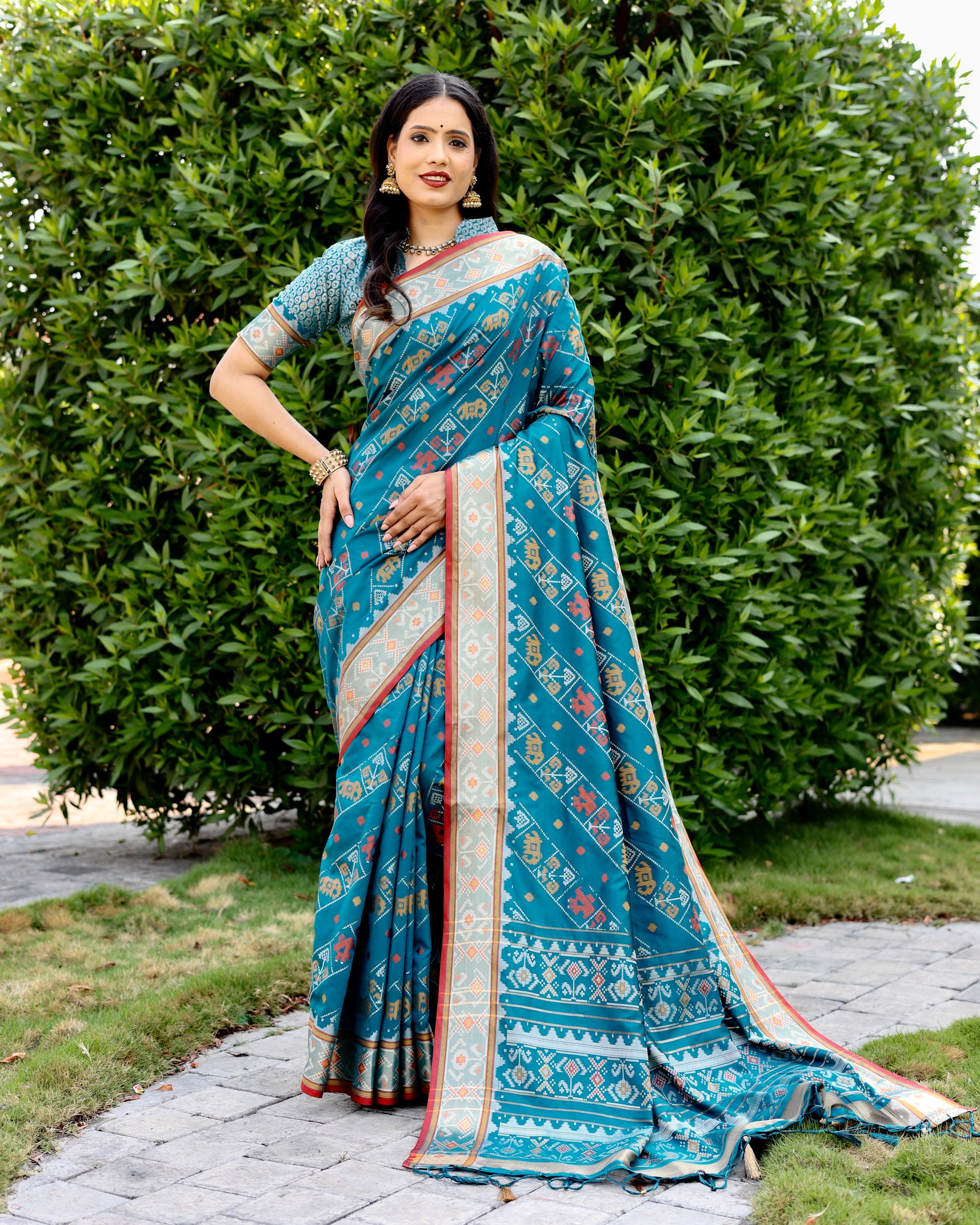 Aqua Blue Color Soft Patola Silk Weaving Work Traditional Wear Saree  -5074159635