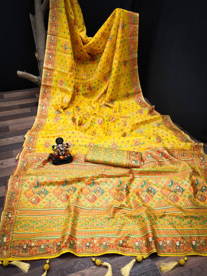 Mustard Yellow Cotton Broad Border Casual Wear Saree