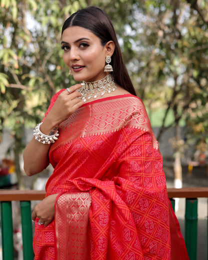 CANDY RED WOVEN PATOLA SILK SAREE