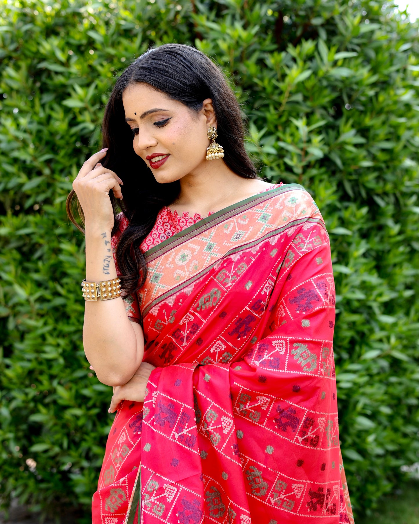 Hot Pink Weaving Patola Silk Contemporary Saree