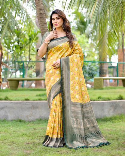 Gorgeous Traditional Kanjivaram Yellow Sarees For Special Occasion