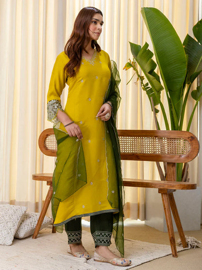 Meher Lemon Embroidred Kurta Sets with Sequins Work Women Suits