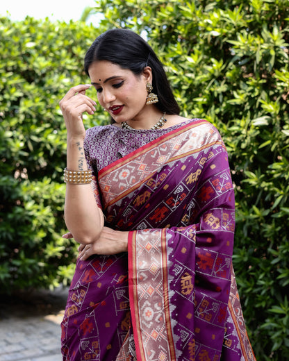 Purple Reception Patola Silk Trendy Saree