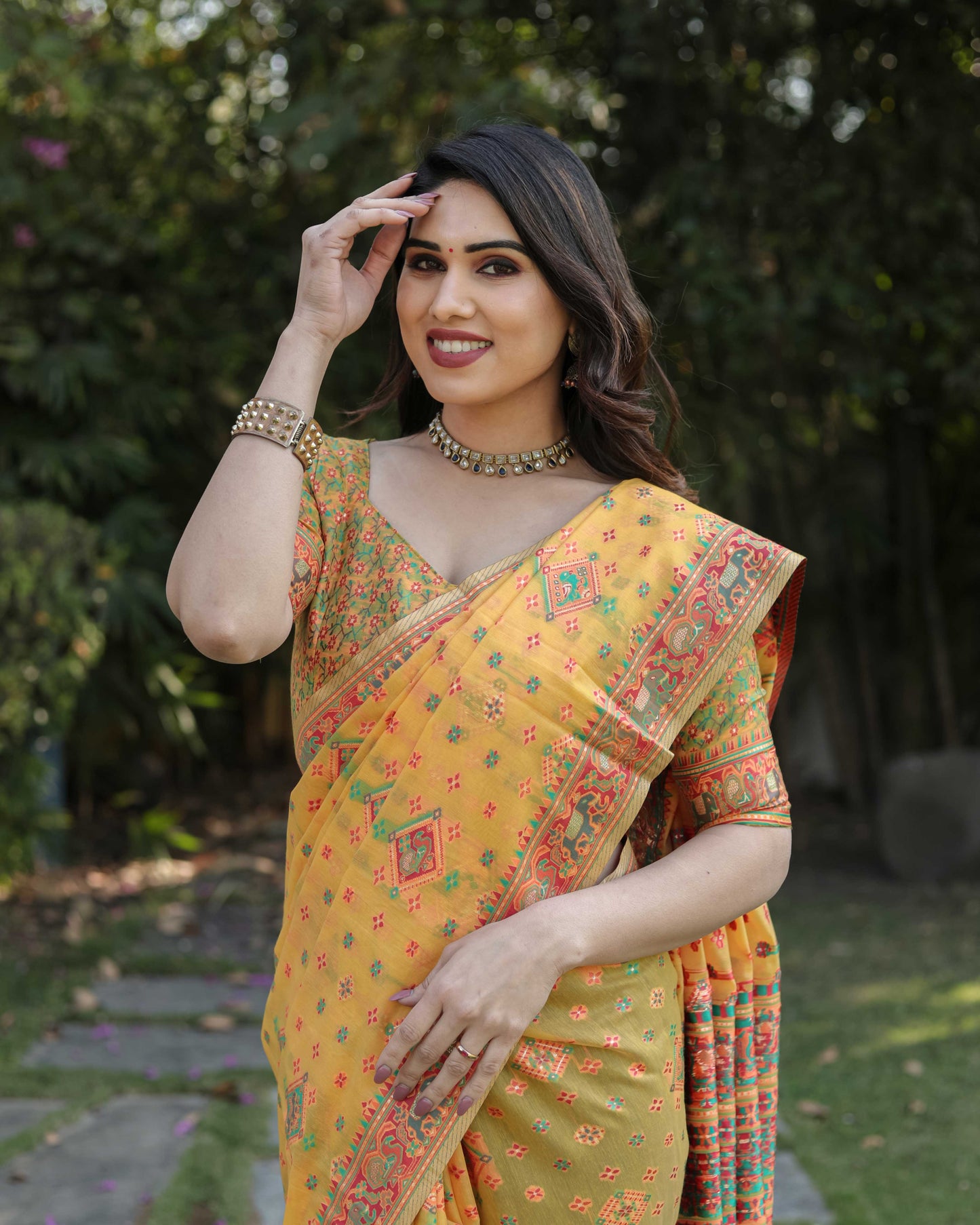 Mustard Yellow Cotton Broad Border Casual Wear Saree