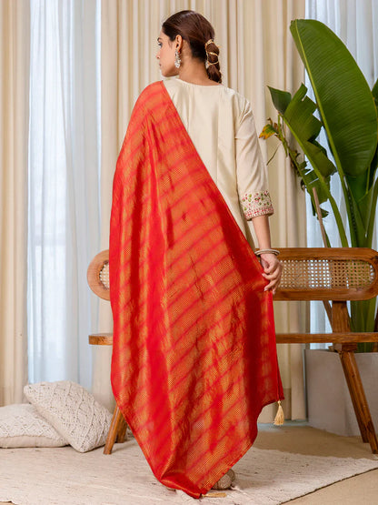 Nazneen Beige Elegant Silk Kurta Pant Set