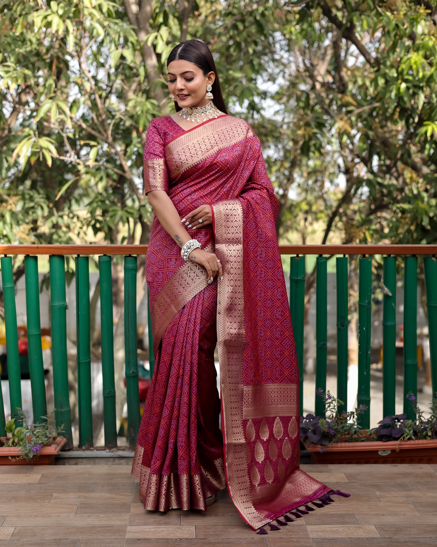 Magenta color soft cotton silk saree with zari weaving work