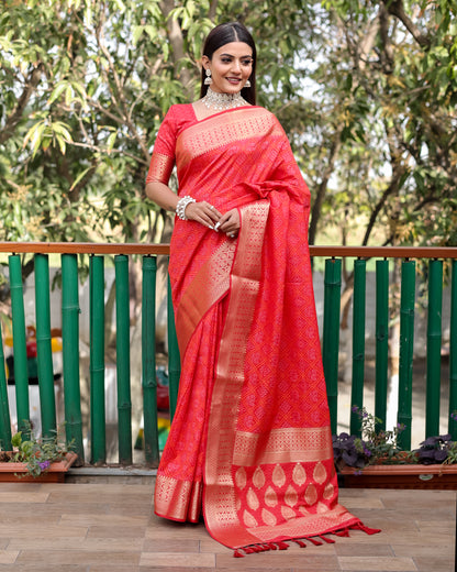 CANDY RED WOVEN PATOLA SILK SAREE