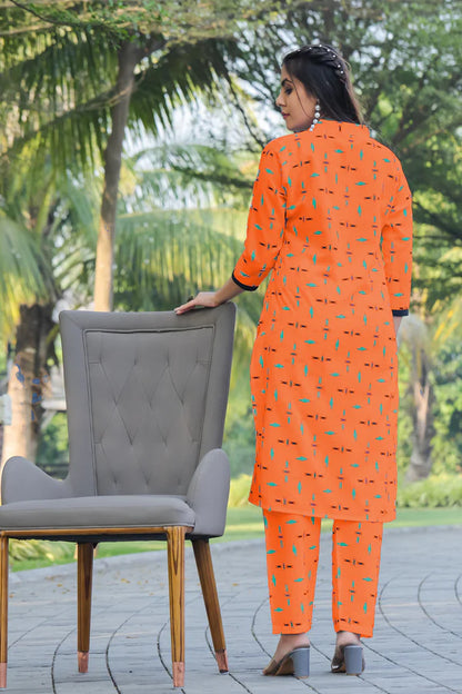 Orange Women Printed Co-Ord Set