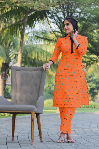 Orange Women Printed Co-Ord Set