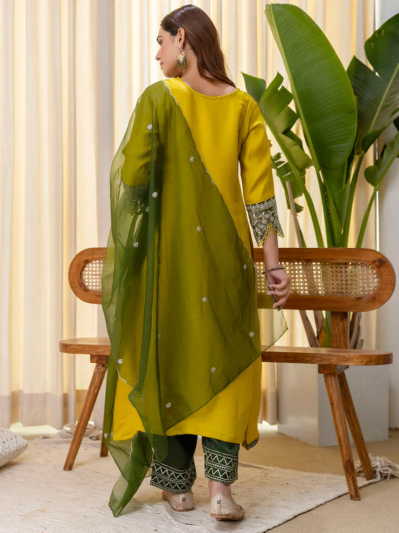 Meher Lemon Embroidred Kurta Sets with Sequins Work Women Suits