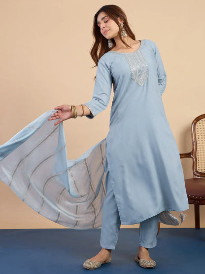 Myra Grey Women's Designer Kurta Pant Set Premium Pattern Collection