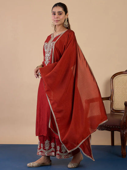 Zarika Rust Embroidred Kurta Sets with Sequins Work Women Suits