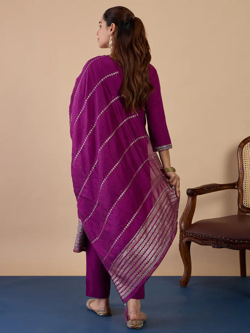 Nyra Purple Women’s Traditional Kurta Pant Set with Dupatta