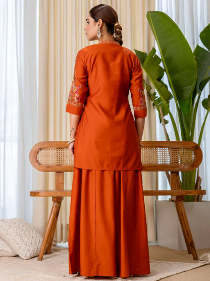 Noor-E-Nazakat Rust Designer Kurta Plazo Set