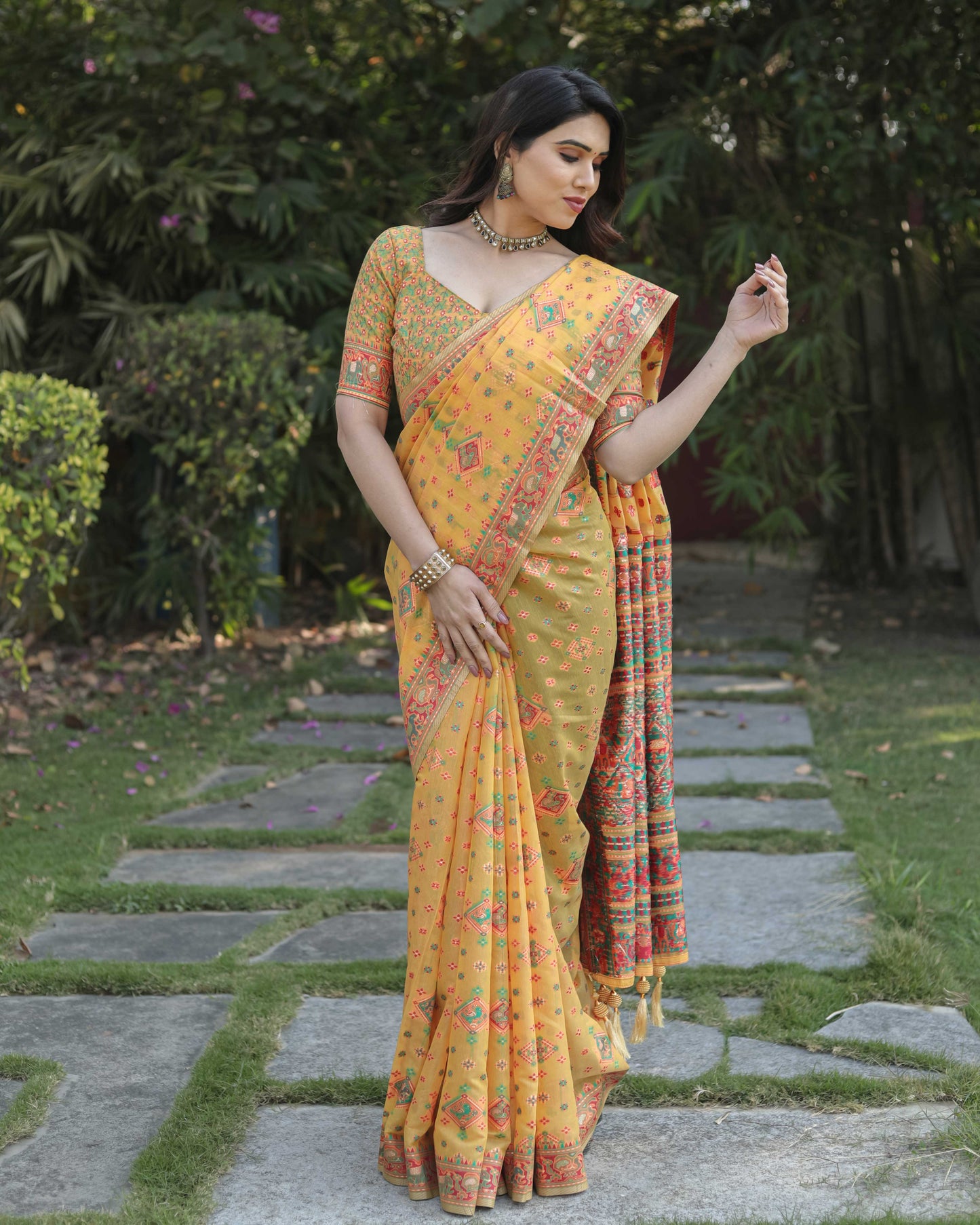 Mustard Yellow Cotton Broad Border Casual Wear Saree