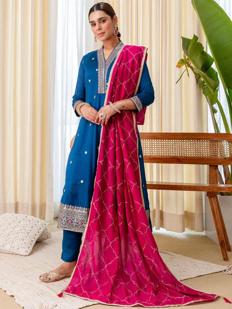 Ruhani Teal Special Designer Kurta Pant Set with Elegant Dupatta