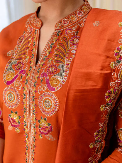 Noor-E-Nazakat Rust Designer Kurta Plazo Set