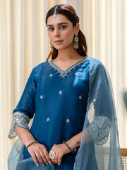 Meher Teal-blue Embroidred Kurta Sets with Sequins Work Women Suits