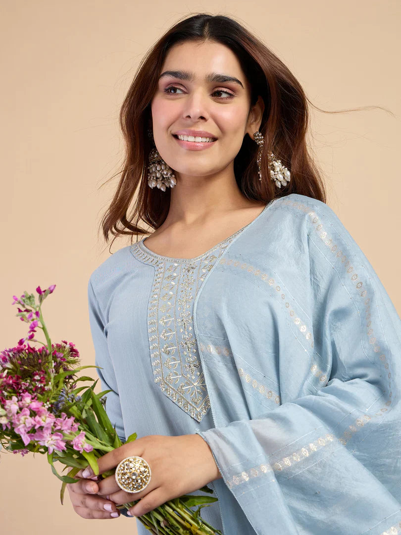 Myra Grey Women's Designer Kurta Pant Set Premium Pattern Collection