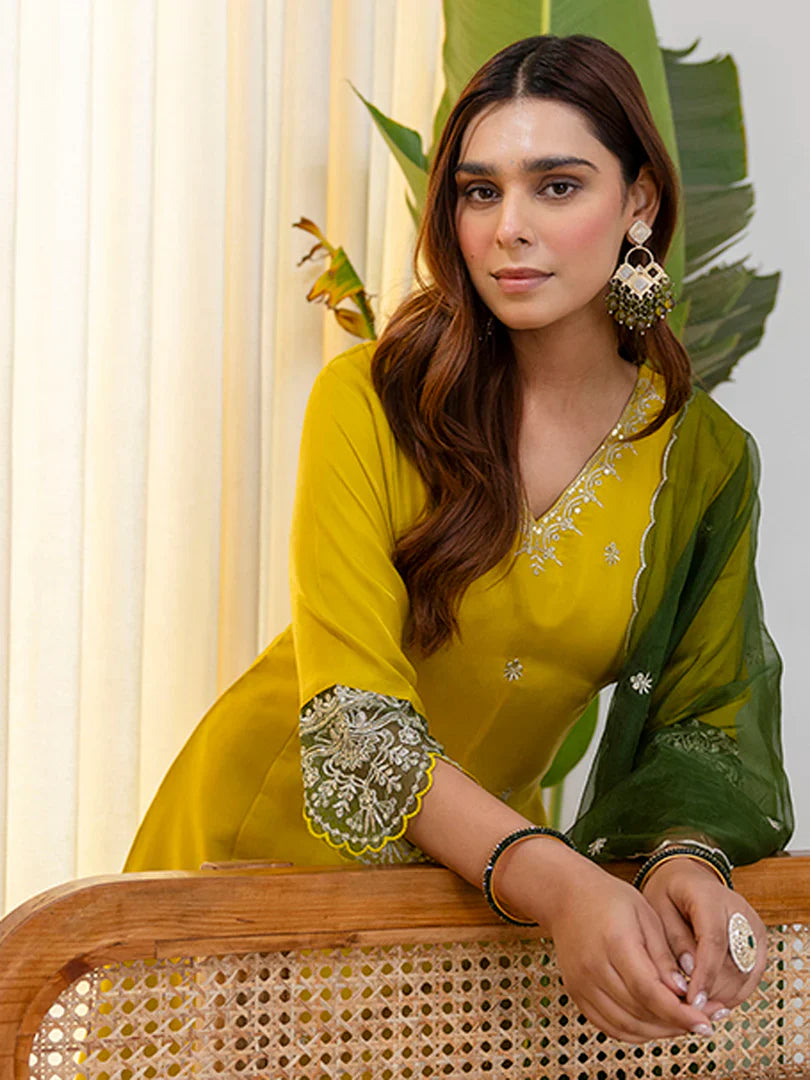Meher Lemon Embroidred Kurta Sets with Sequins Work Women Suits