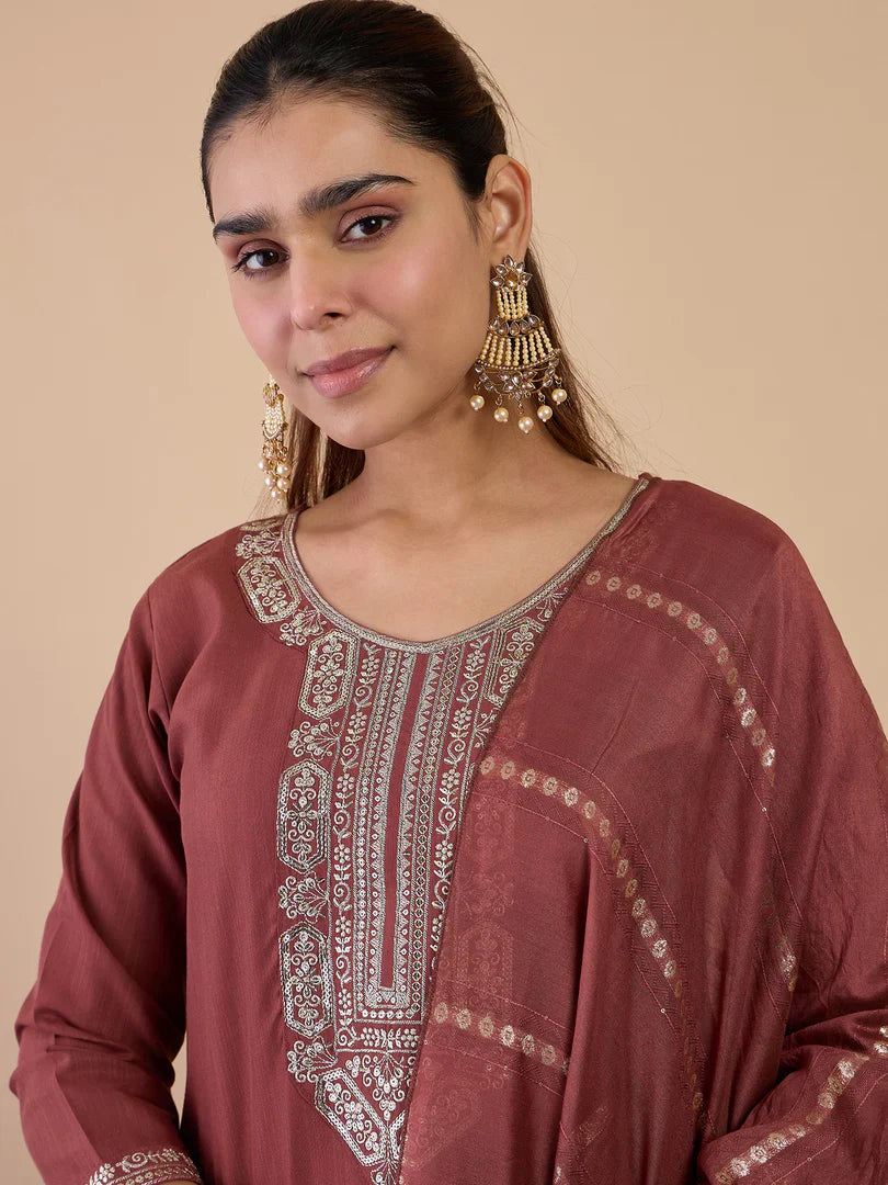 Nyra Brown Women’s Traditional Kurta Pant Set with Dupatta