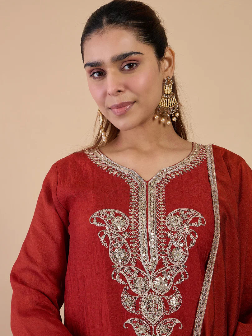 Zarika Rust Embroidred Kurta Sets with Sequins Work Women Suits