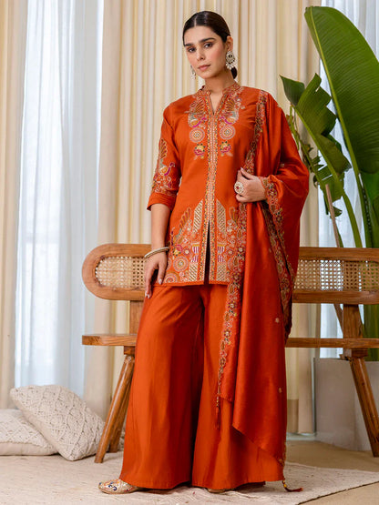 Noor-E-Nazakat Rust Designer Kurta Plazo Set